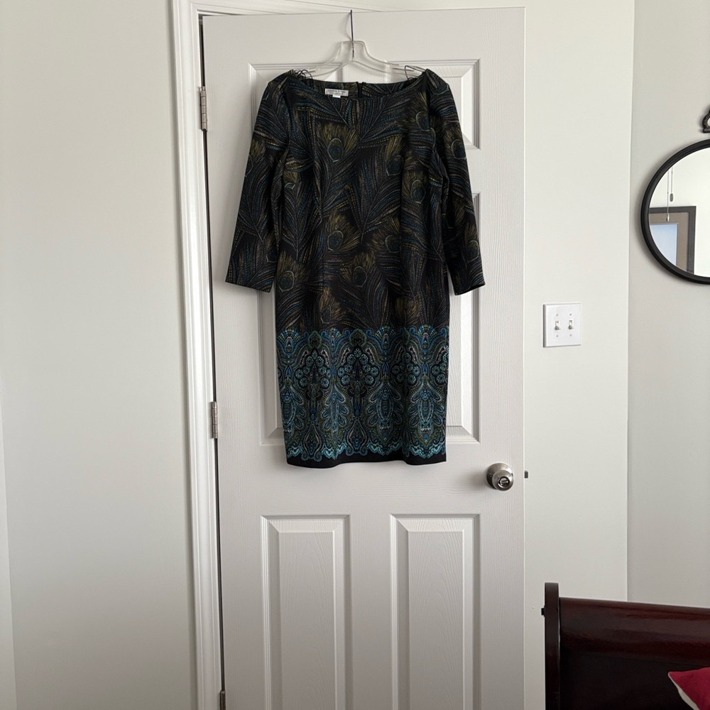 London Style Black and Teal Long Sleeve Dress